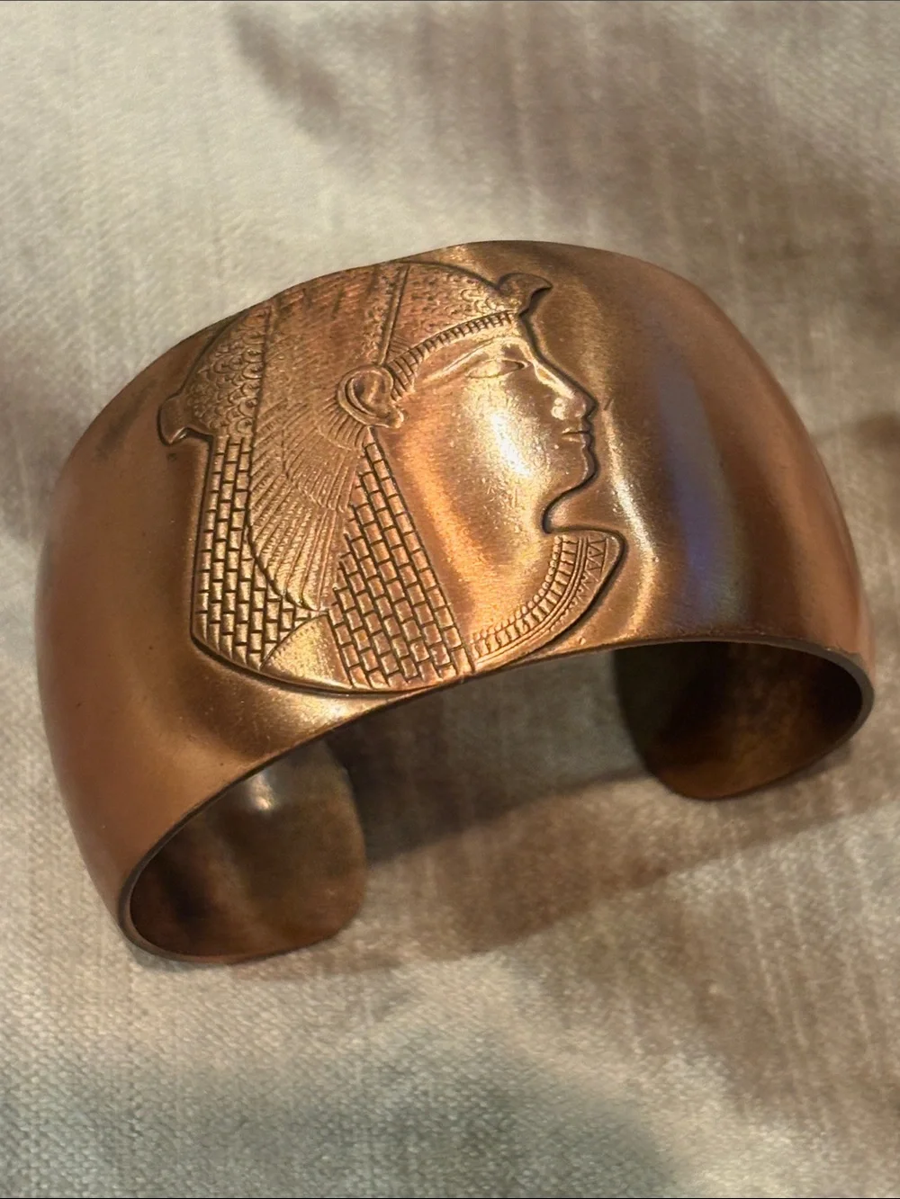 Egyptian Pharaoh Motif Copper Cuff Bracelet 6-7”